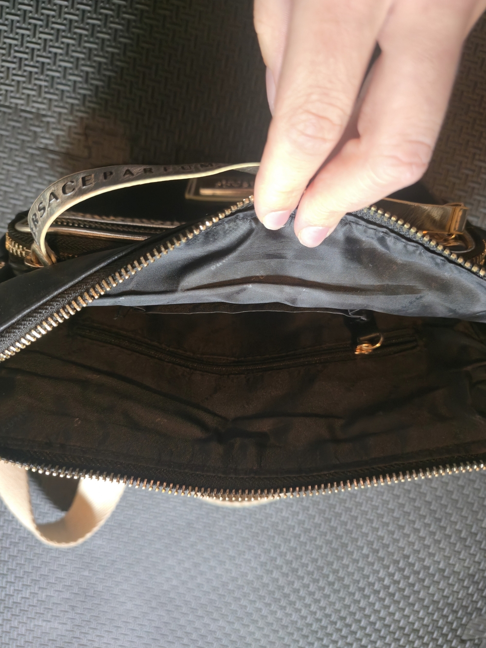 Versace Jeans Collection Black and Beige Crossbody Bag with Gold Accents - Picture 2 of 2
